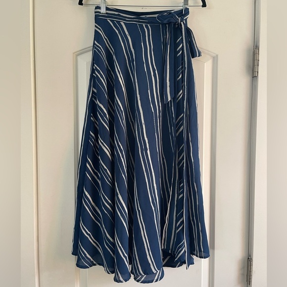 Ava Navy Blue Nautical Striped Midi Wrap Skirt - S - Picture 1 of 3